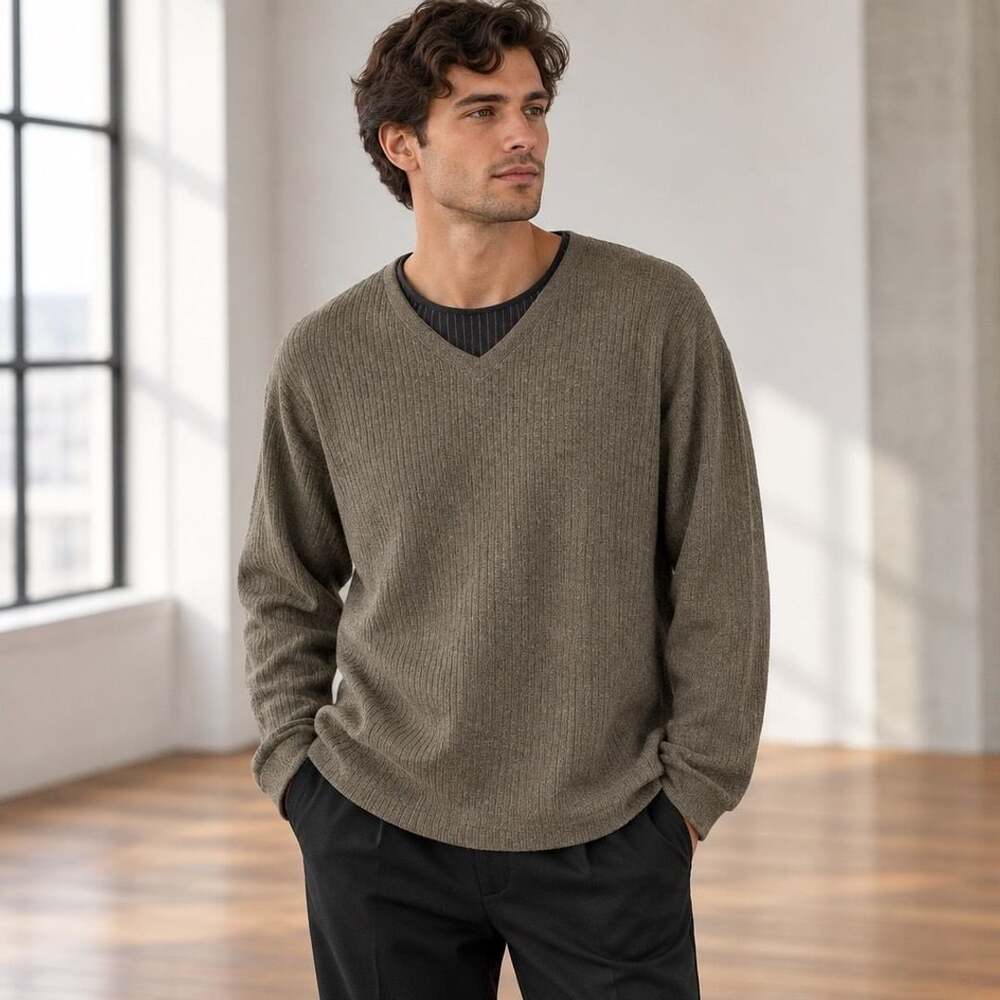 Farah V-Neck Sweater Size 2XL Brown Ribbed Long Sleeve Pullover